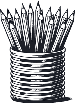 A pencil holder with pencils in it